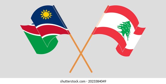 Crossed and waving flags of Namibia and the Lebanon