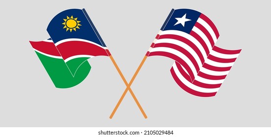 Cruzaron y ondearon banderas de Namibia y Liberia. Ilustración del vector
