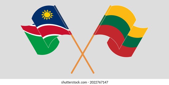 Crossed and waving flags of Namibia and Lithuania