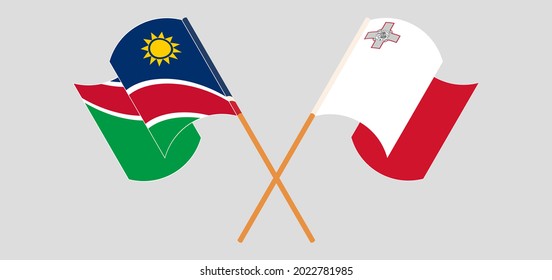 Crossed and waving flags of Namibia and Malta