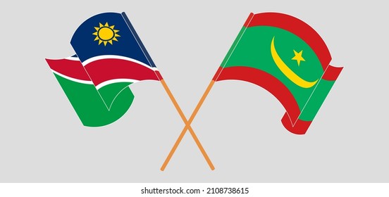 Cruzaron y ondearon banderas de Namibia y Mauritania. Ilustración del vector
