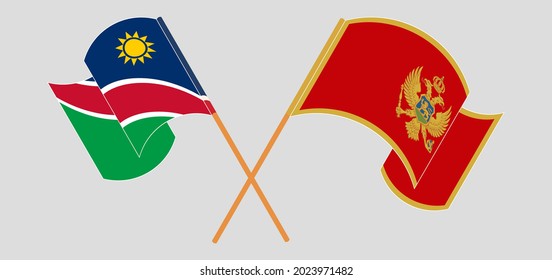 Crossed and waving flags of Namibia and Montenegro