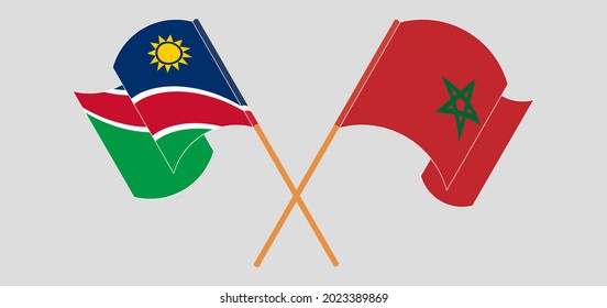 Crossed and waving flags of Namibia and Morocco