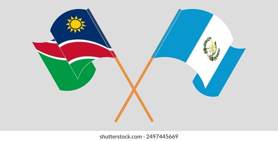Crossed and waving flags of Namibia and Republic of Guatemala. Vector illustration
