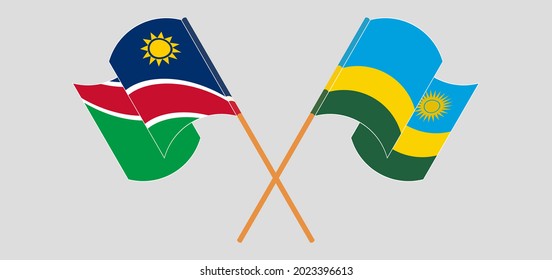 Crossed and waving flags of Namibia and Rwanda