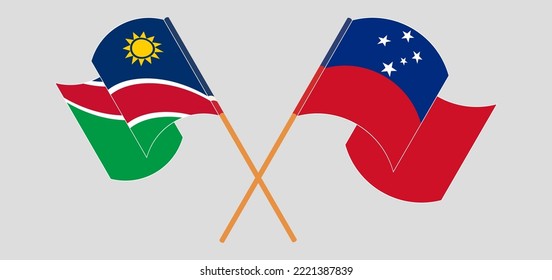 Crossed and waving flags of Namibia and Samoa. Vector illustration
