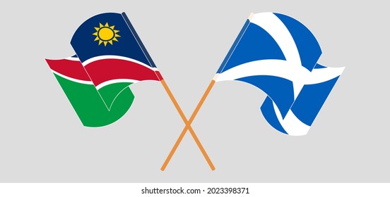 Crossed and waving flags of Namibia and Scotland