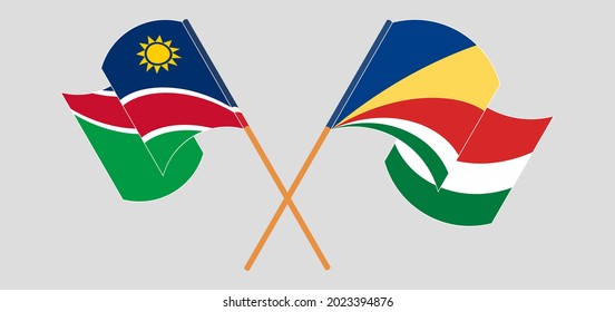 Überquerte und wehende Flaggen Namibias und der Seychellen