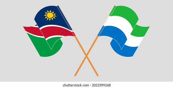 Crossed and waving flags of Namibia and Sierra Leone