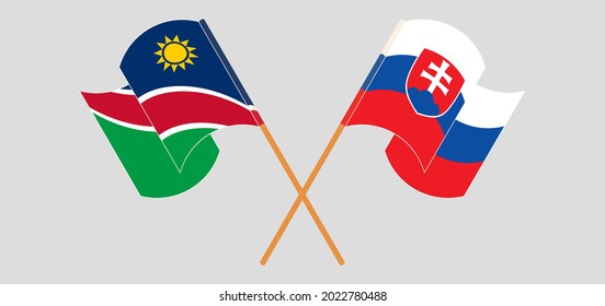 Crossed and waving flags of Namibia and Slovakia