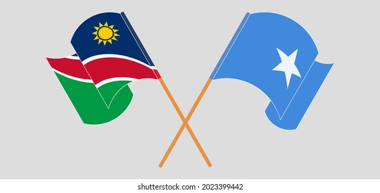 Crossed and waving flags of Namibia and Somalia