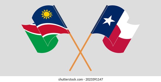 Crossed and waving flags of Namibia and the State of Texas