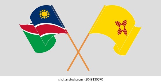 Crossed and waving flags of Namibia and the State of New Mexico