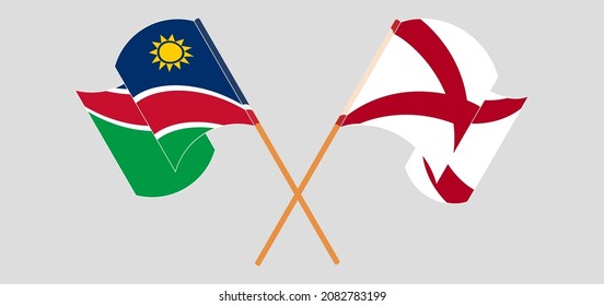 Crossed and waving flags of Namibia and The State of Alabama. Vector illustration
