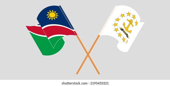 Banderas cruzadas y ondeando banderas de Namibia y del Estado de la isla de Rhode. Ilustración del vector

