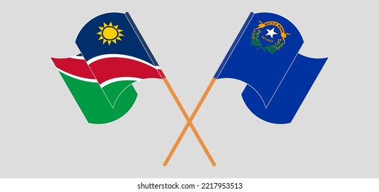 Crossed and waving flags of Namibia and The State of Nevada. Vector illustration
