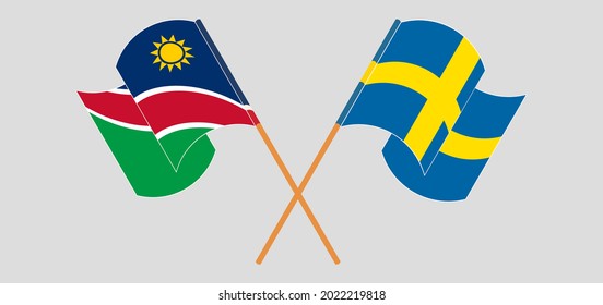 Crossed and waving flags of Namibia and Sweden