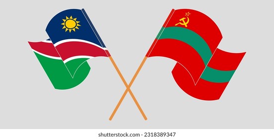 Überquerte und wehende Flaggen von Namibia und Transnistrien. Vektorgrafik
