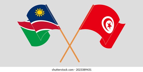 Crossed and waving flags of Namibia and Tunisia