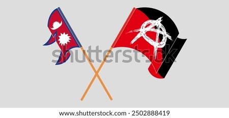 Crossed and waving flags of Nepal and Anarchy. Vector illustration
