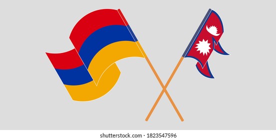 Crossed and waving flags of Nepal and Armenia. Vector illustration
