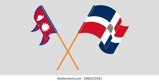 Crossed and waving flags of Nepal and Dominican Republic. Vector illustration
