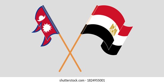 Crossed and waving flags of Nepal and Egypt. Vector illustration
