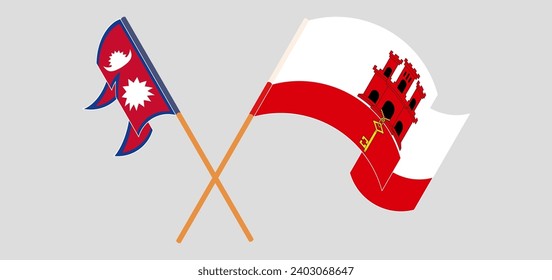 Crossed and waving flags of Nepal and Gibraltar. Vector illustration
