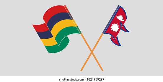 Cruzaron y ondearon banderas de Nepal y Mauricio. Ilustración del vector
