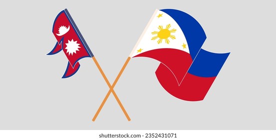 Crossed and waving flags of Nepal and the Philippines. Vector illustration
