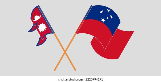 Crossed and waving flags of Nepal and Samoa. Vector illustration

