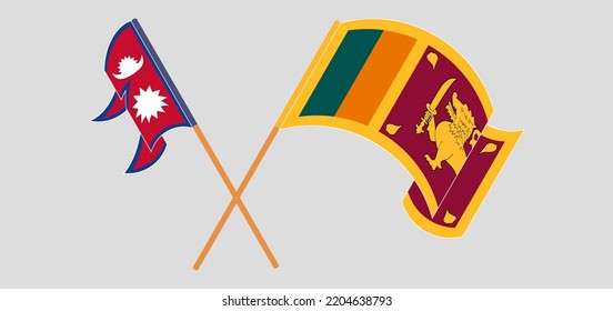 Crossed and waving flags of Nepal and Sri Lanka. Vector illustration

