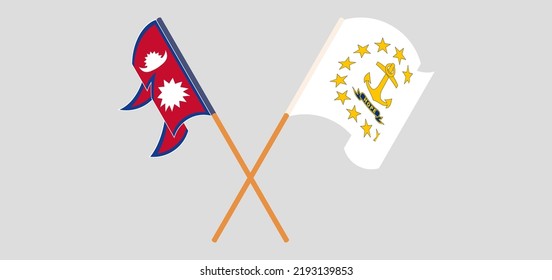 Cruzaron y ondearon banderas de Nepal y del estado de la isla de Rhode. Ilustración del vector
