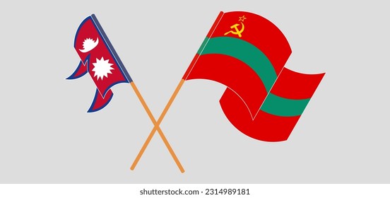 Crossed and waving flags of Nepal and Transnistria. Vector illustration
