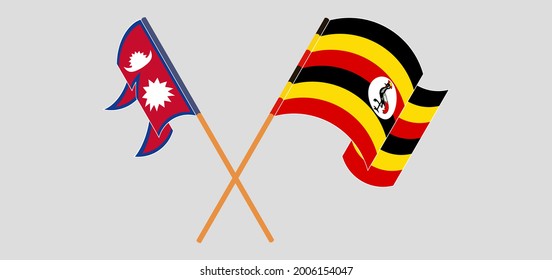 Cruzados y ondeando banderas de Nepal y Uganda