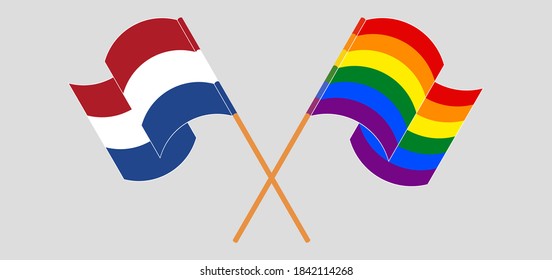 Crossed and waving flags of the Netherlands