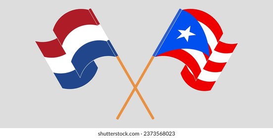Crossed and waving flags of the Netherlands and Puerto Rico. Vector illustration
