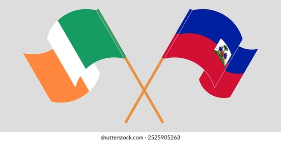 Crossed and waving flags of the Netherlands and Republic of Haiti. Vector illustration.
