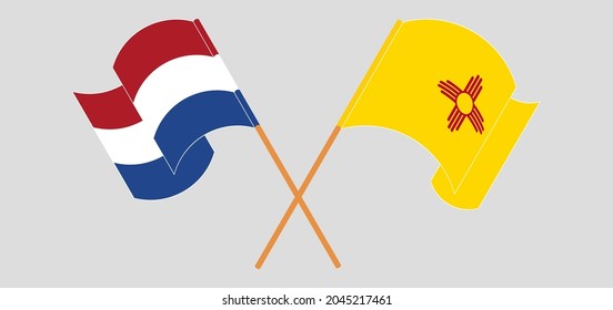 Crossed and waving flags of the Netherlands and the State of New Mexico