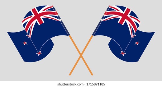 Crossed and waving flags of New Zealand