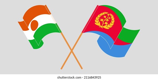 Crossed and waving flags of Niger and Eritrea. Vector illustration
