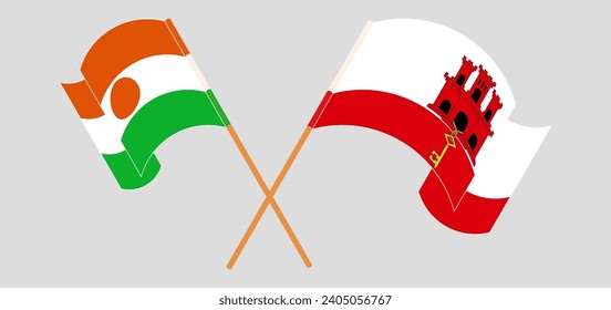 Crossed and waving flags of Niger and Gibraltar. Vector illustration
