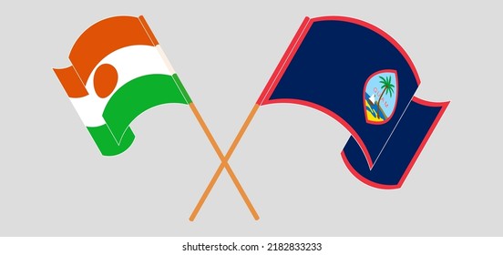 Crossed and waving flags of Niger and Guam. Vector illustration
