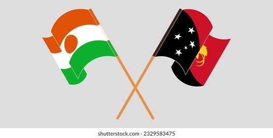 Crossed and waving flags of Niger and Papua New Guinea. Vector illustration
