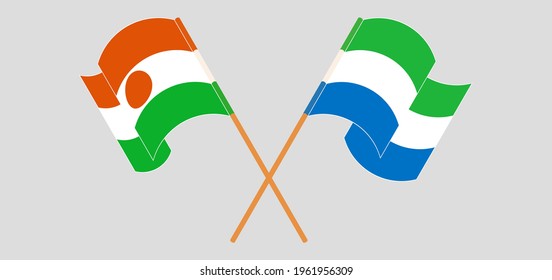 Crossed and waving flags of Niger and Sierra Leone