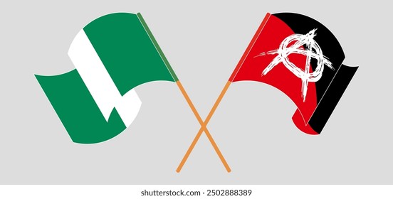 Crossed and waving flags of Nigeria and Anarchy. Vector illustration
