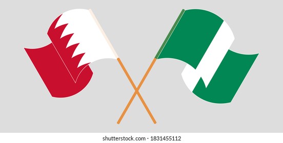Crossed and waving flags of Nigeria and Bahrain. Vector illustration
