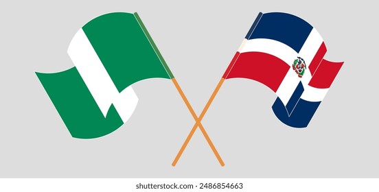 Crossed and waving flags of Nigeria and Dominican Republic. Vector illustration
