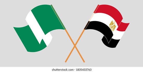 Crossed and waving flags of Nigeria and Egypt. Vector illustration
