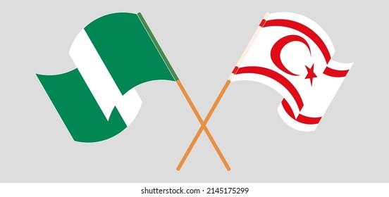 Crossed and waving flags of Nigeria and Northern Cyprus. Vector illustration
